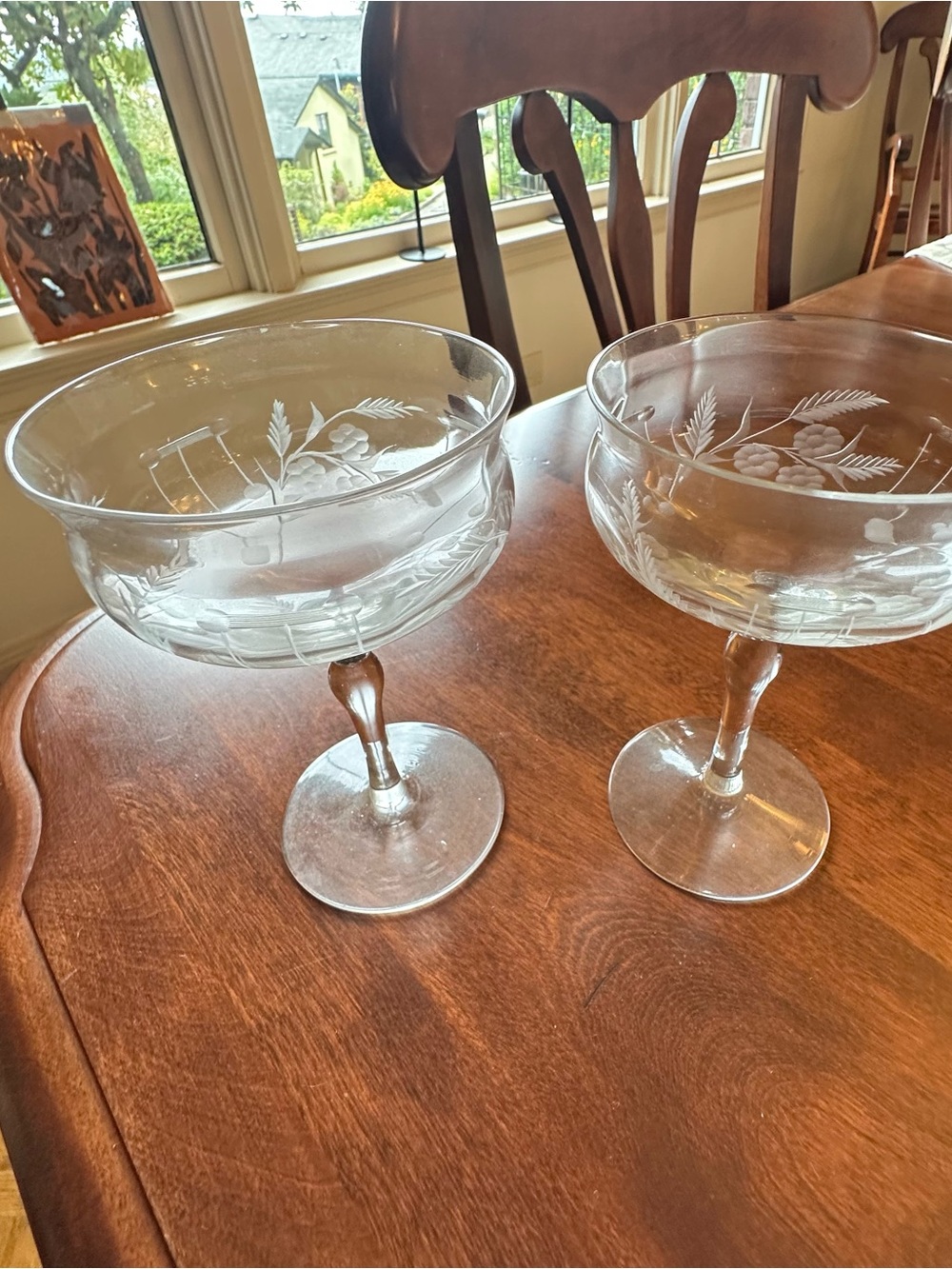 Etched Glass Dessert or champagne Coupe - Clear Floral Design